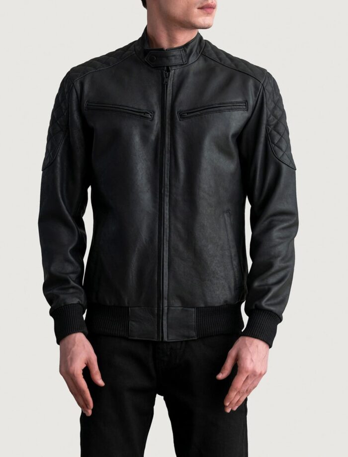 Sebastian Tumbled Black Leather Bomber Jacket