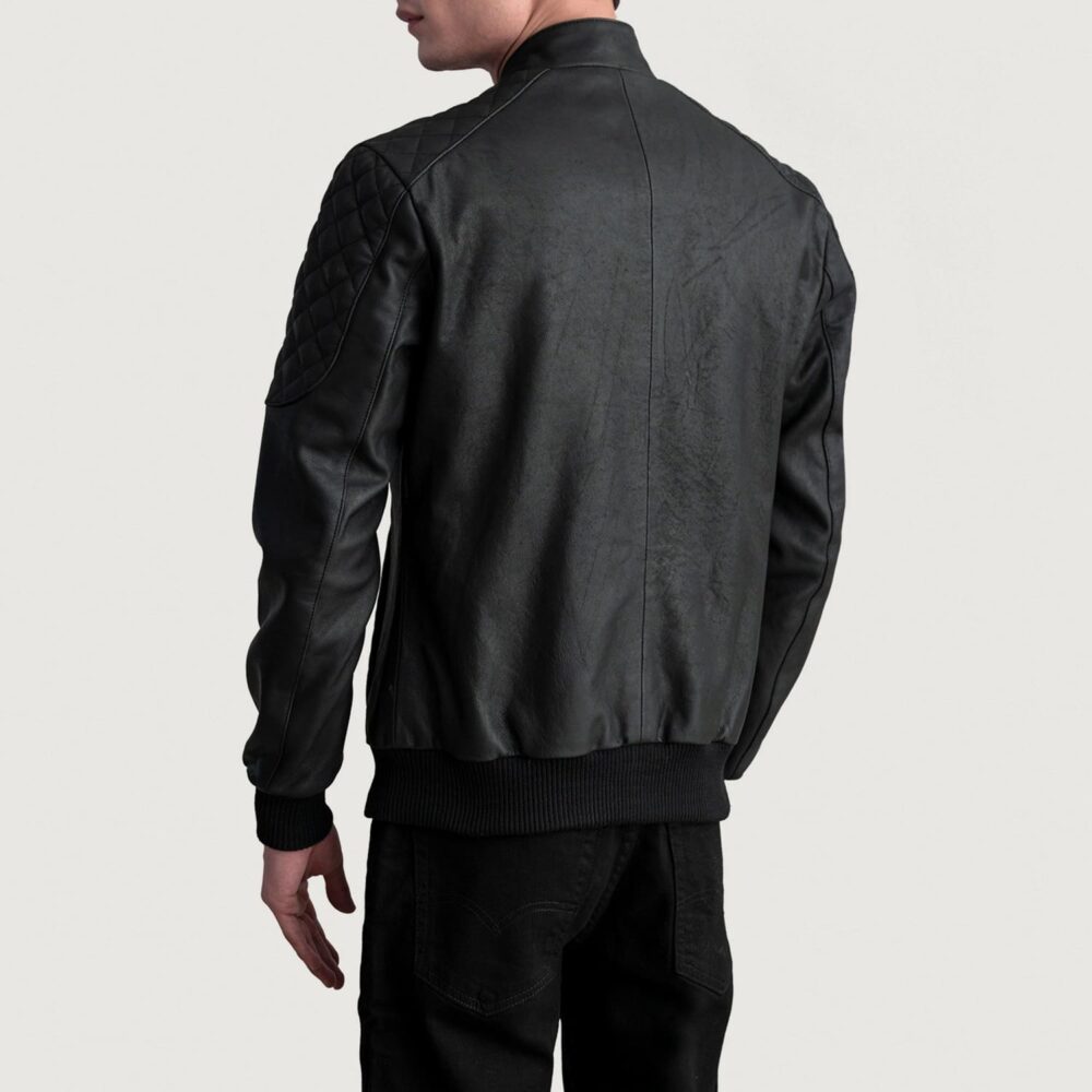 Sebastian Tumbled Black Leather Bomber Jacket