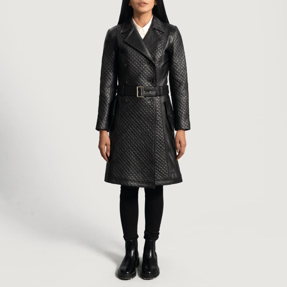 Siena Black Leather Trench Coat for Women