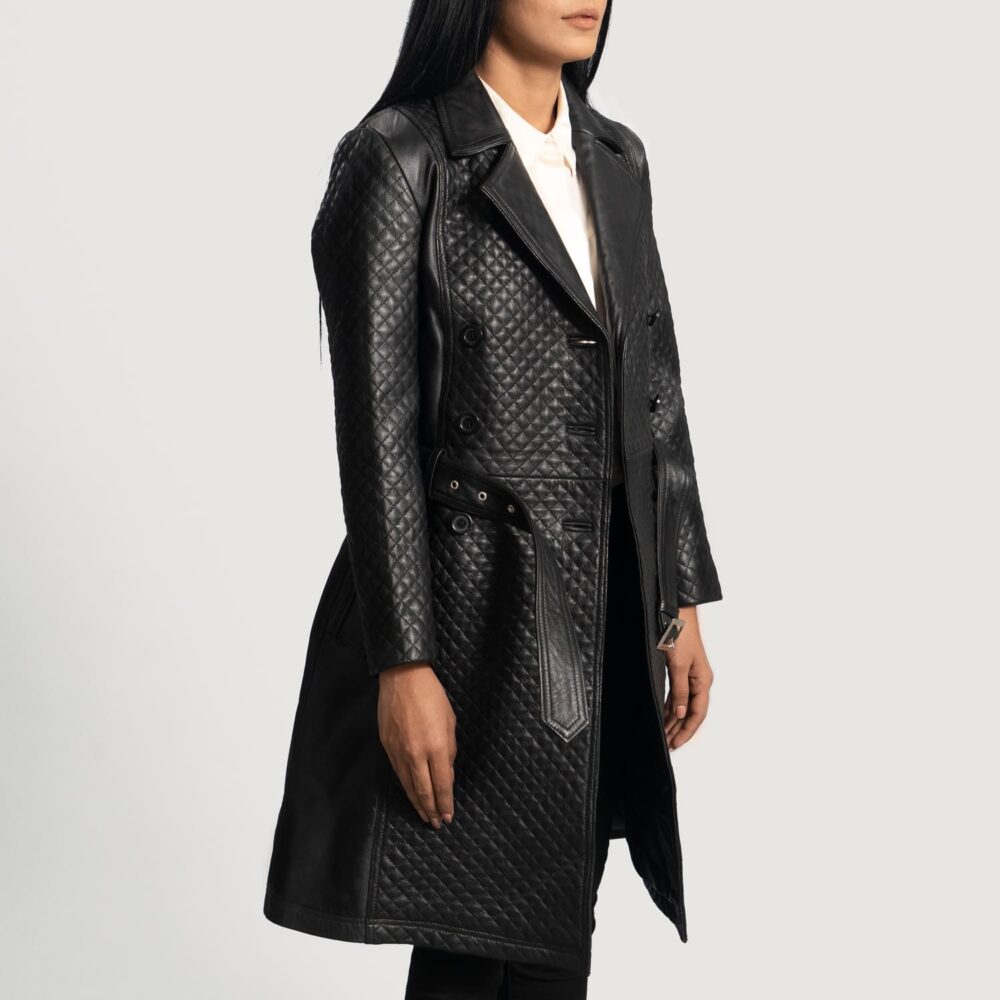 Siena Black Leather Trench Coat for Women