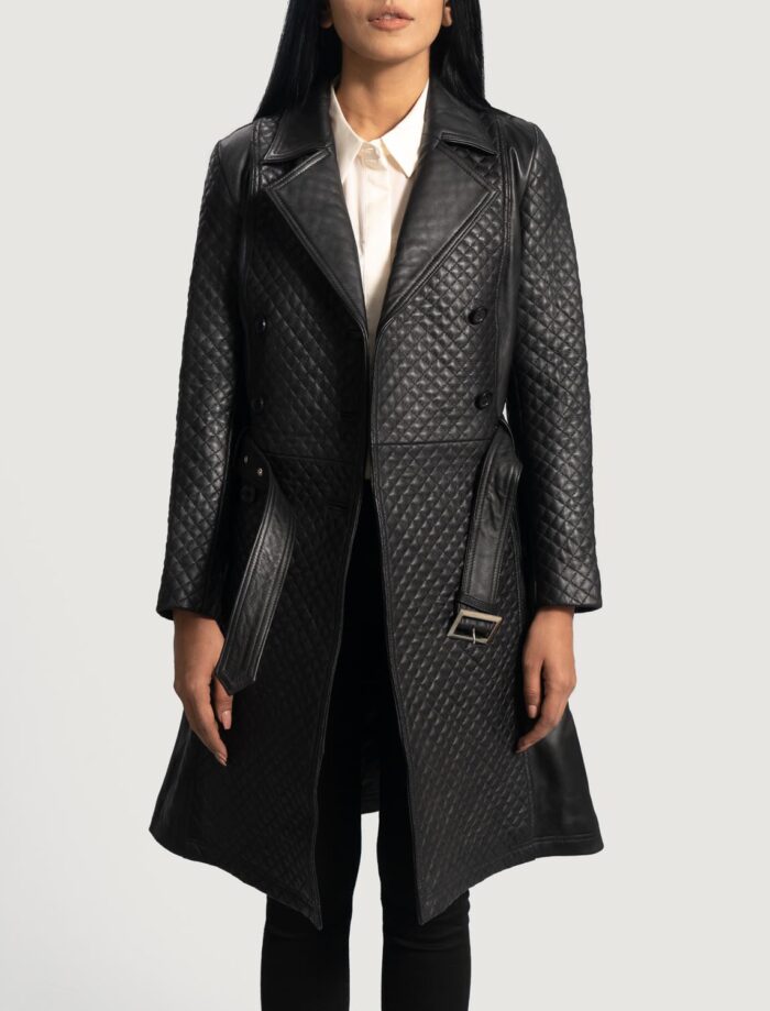 Siena Black Leather Trench Coat for Women