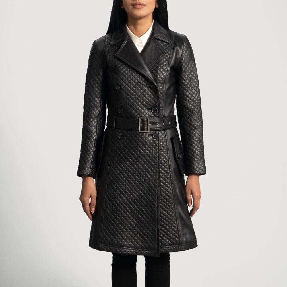 Siena Black Leather Trench Coat for Women