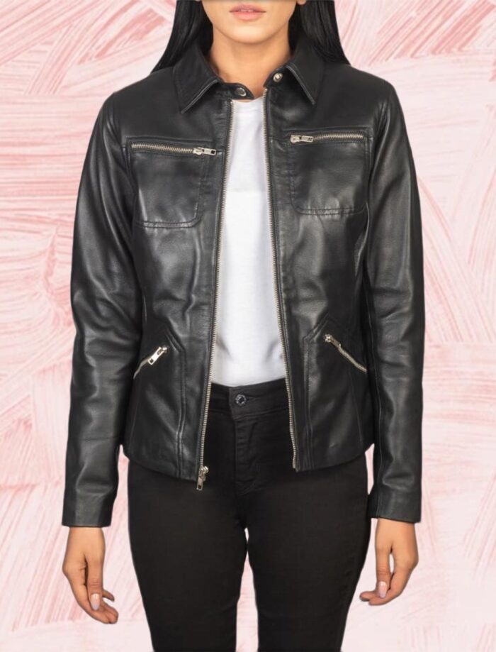 Talia Black Leather Jacket for Women