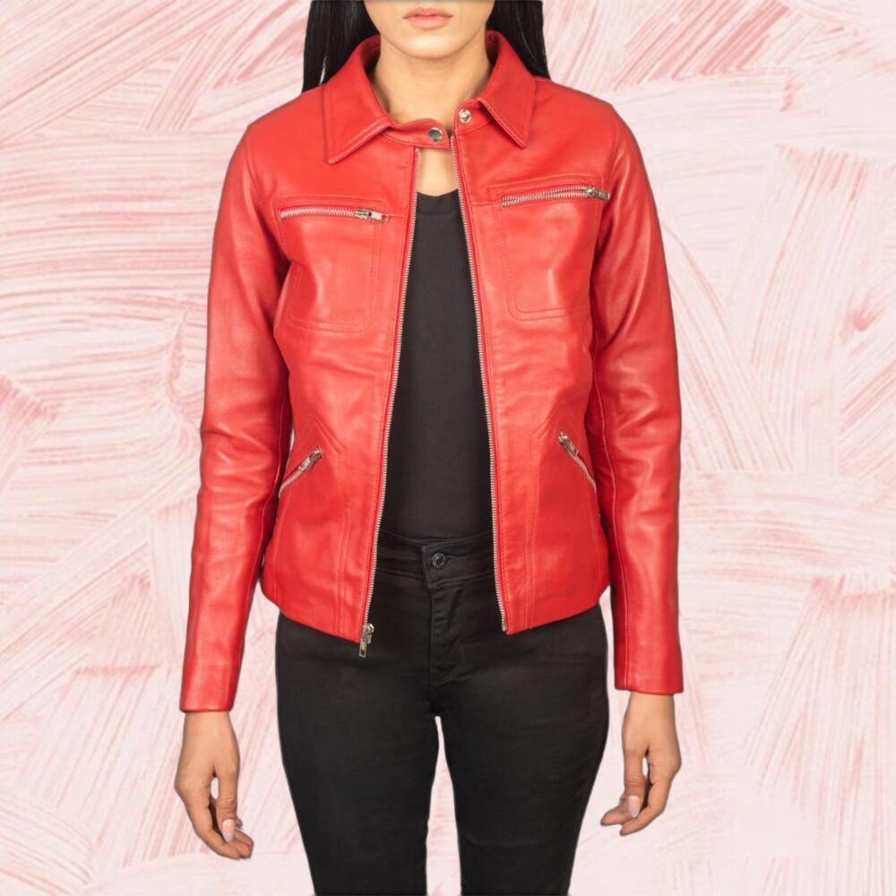 Talia Red Leather Jacket for Women