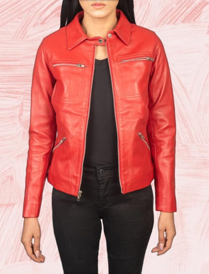 Talia Red Leather Jacket for Women