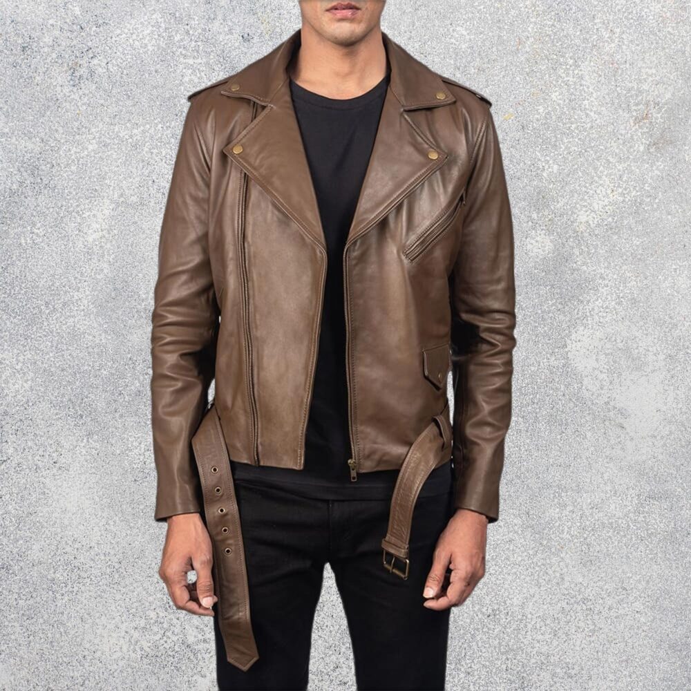 Tarek Mocha Leather Biker Jacket