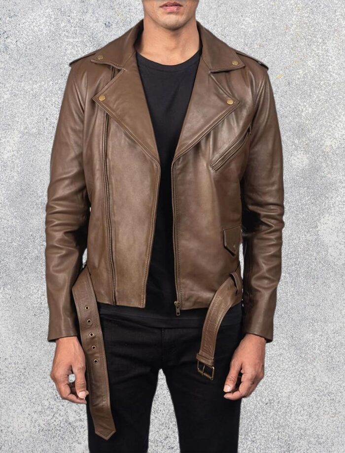 Tarek Mocha Leather Biker Jacket