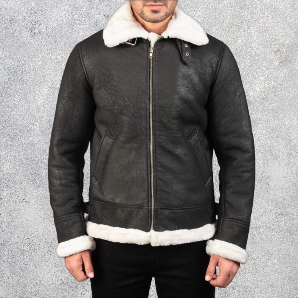 Titan-Black-B-3-Mens-Distressed-Sheepskin-Leather-Bomber-Jacket