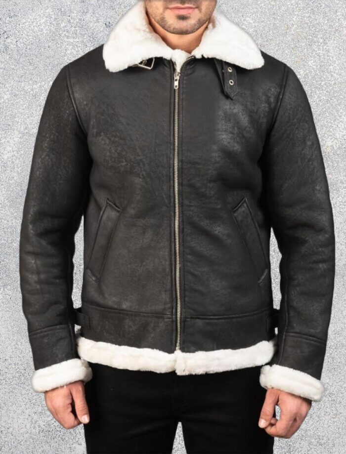 Titan-Black-B-3-Mens-Distressed-Sheepskin-Leather-Bomber-Jacket