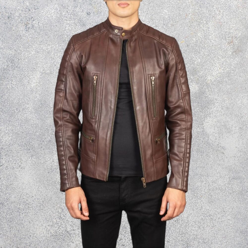 Torren Brown Leather Biker Jacket for Men
