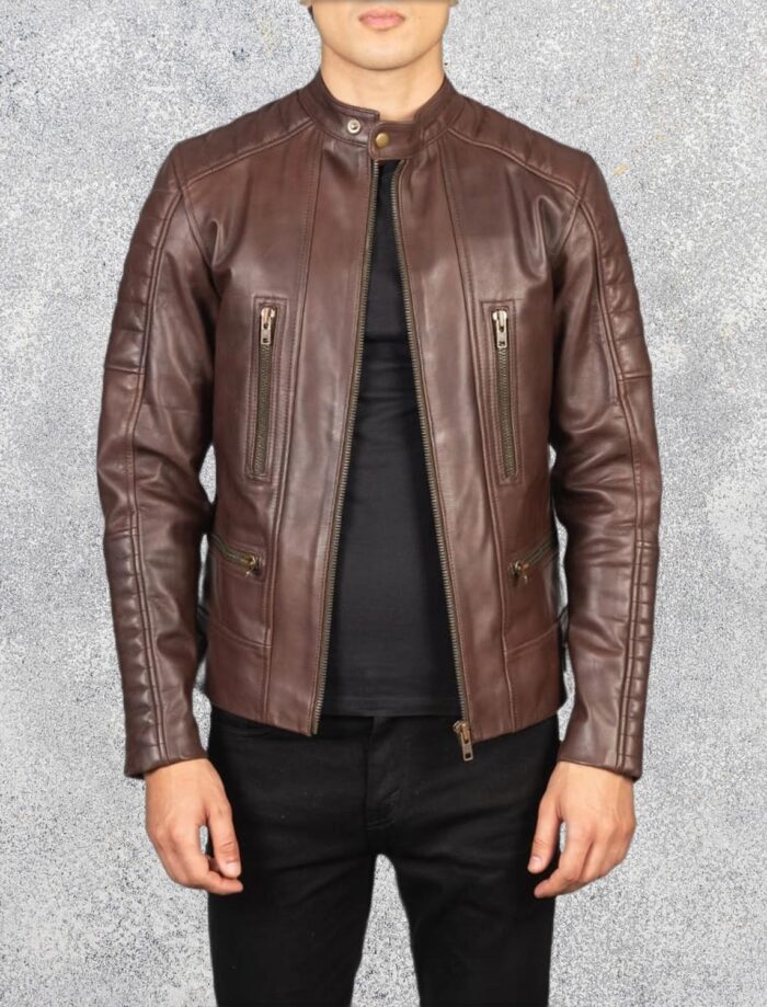 Torren Brown Leather Biker Jacket for Men