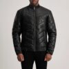 Landon Black Leather Puffer Jacket for Men