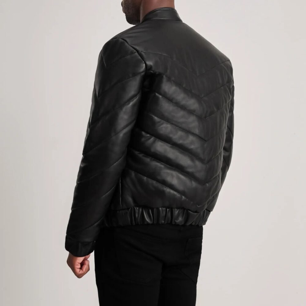 Landon Black Leather Puffer Jacket for Men