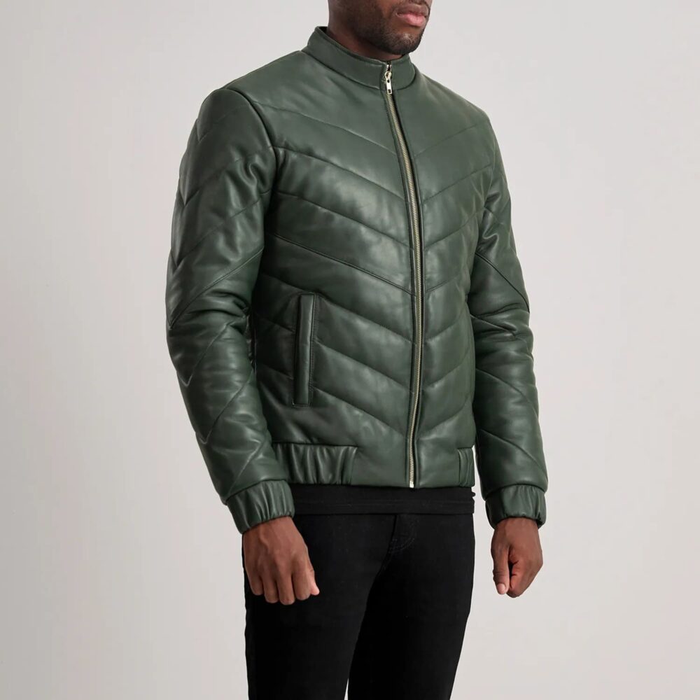 Landon Green Leather Puffer Jacket for Men