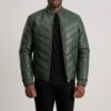 Landon Green Leather Puffer Jacket for Men