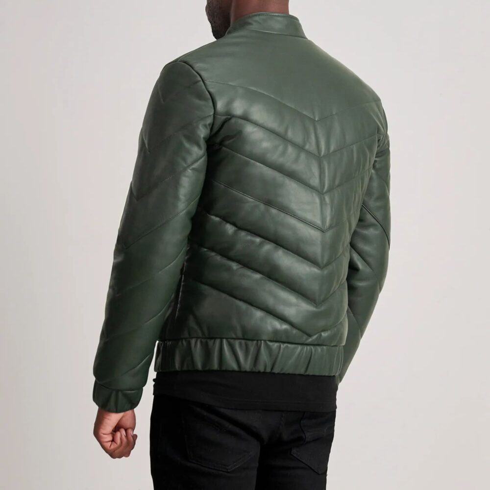 Landon Green Leather Puffer Jacket for Men