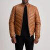 Landen Tan Leather Puffer Jacket for Men