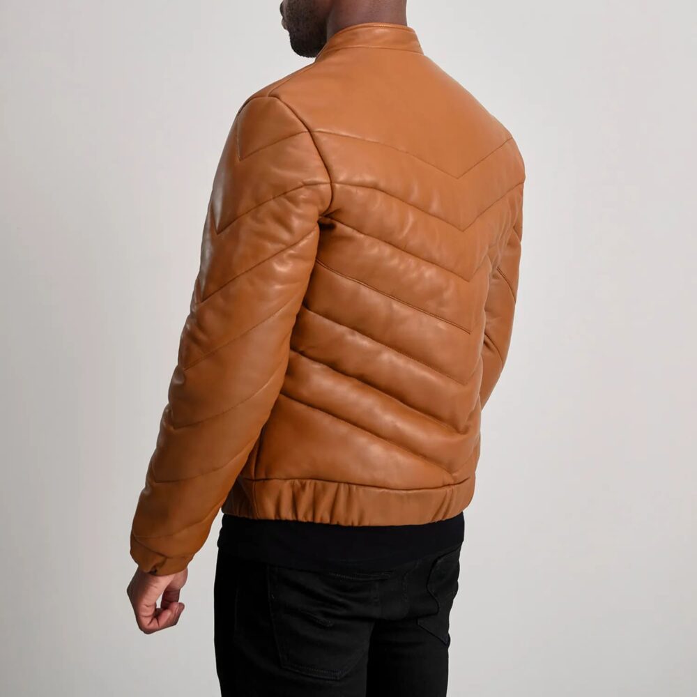 Landen Tan Leather Puffer Jacket for Men