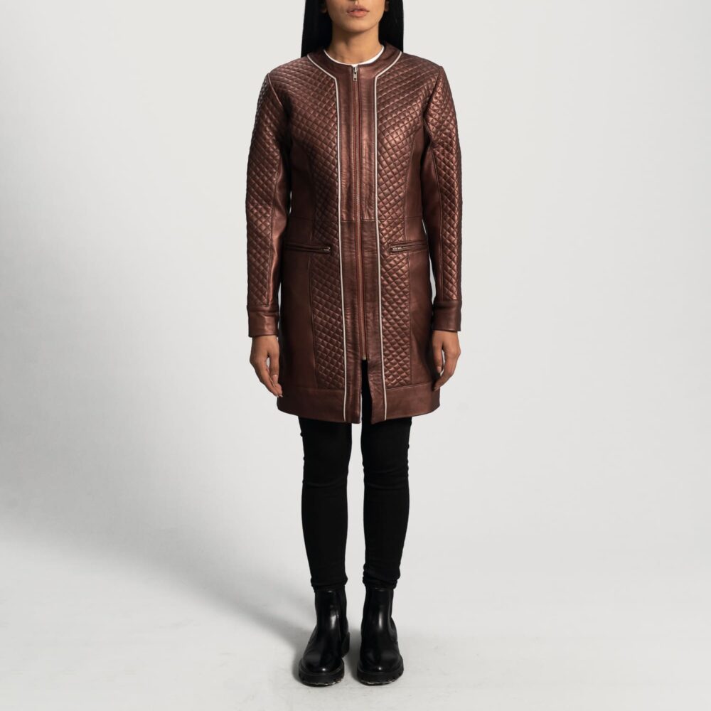 SaltCo Eliana Quilted Maroon Leather Coat