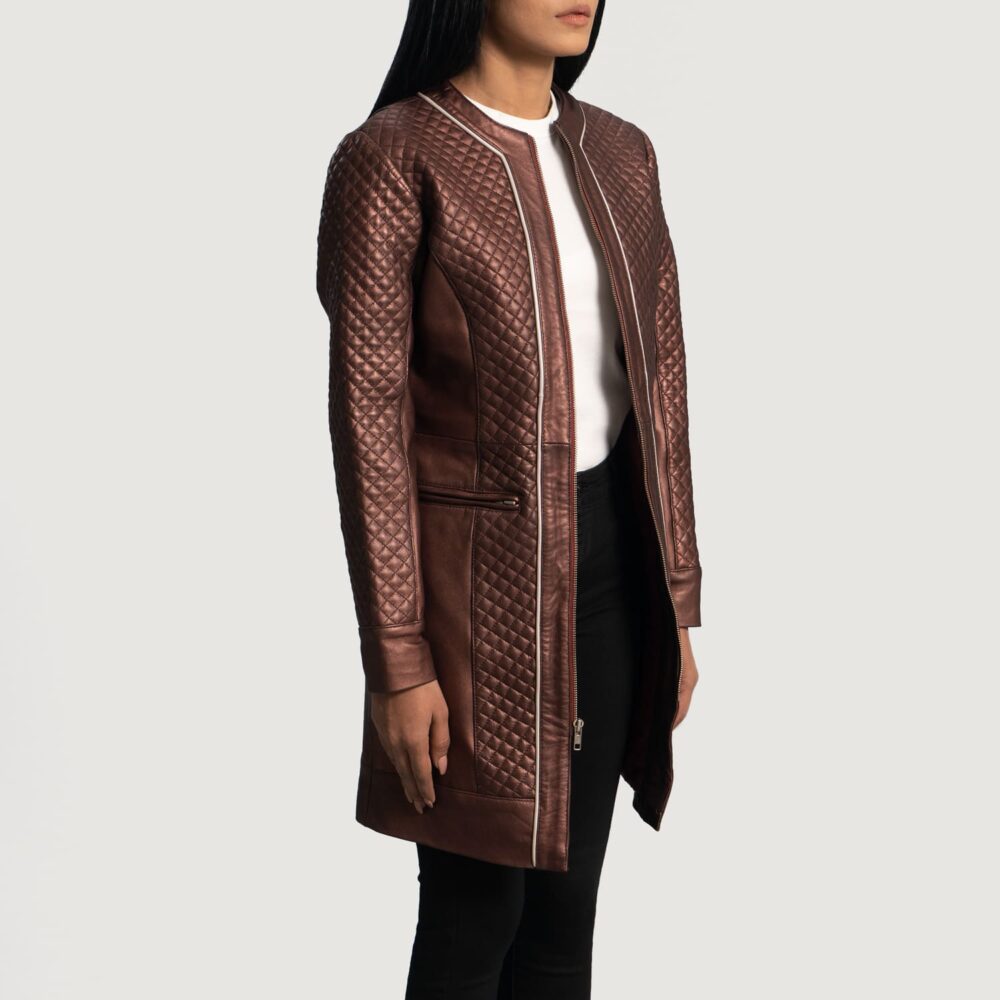 SaltCo Eliana Quilted Maroon Leather Coat