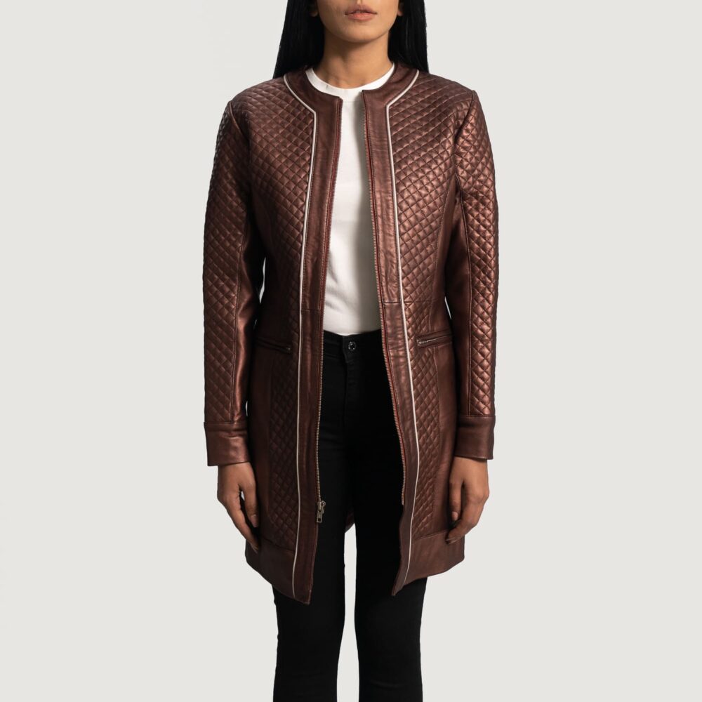 SaltCo Eliana Quilted Maroon Leather Coat