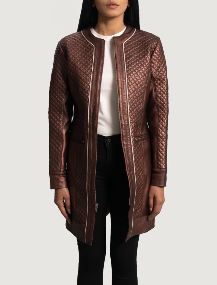 SaltCo Eliana Quilted Maroon Leather Coat