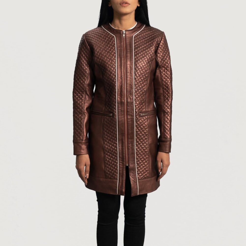 SaltCo Eliana Quilted Maroon Leather Coat