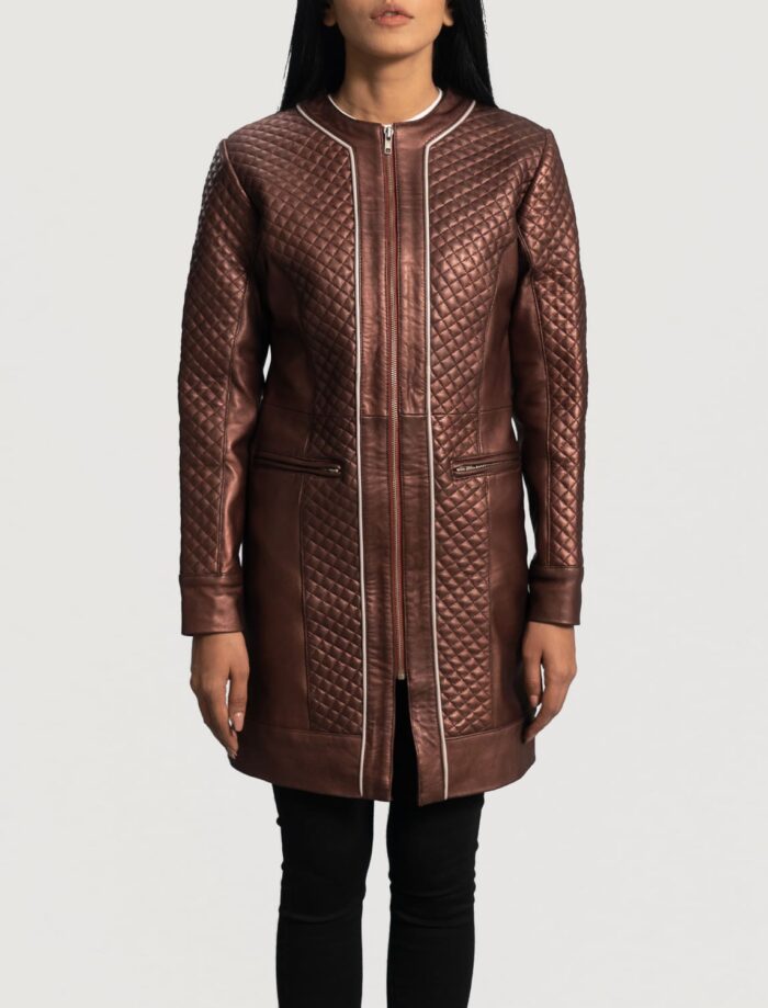 SaltCo Eliana Quilted Maroon Leather Coat