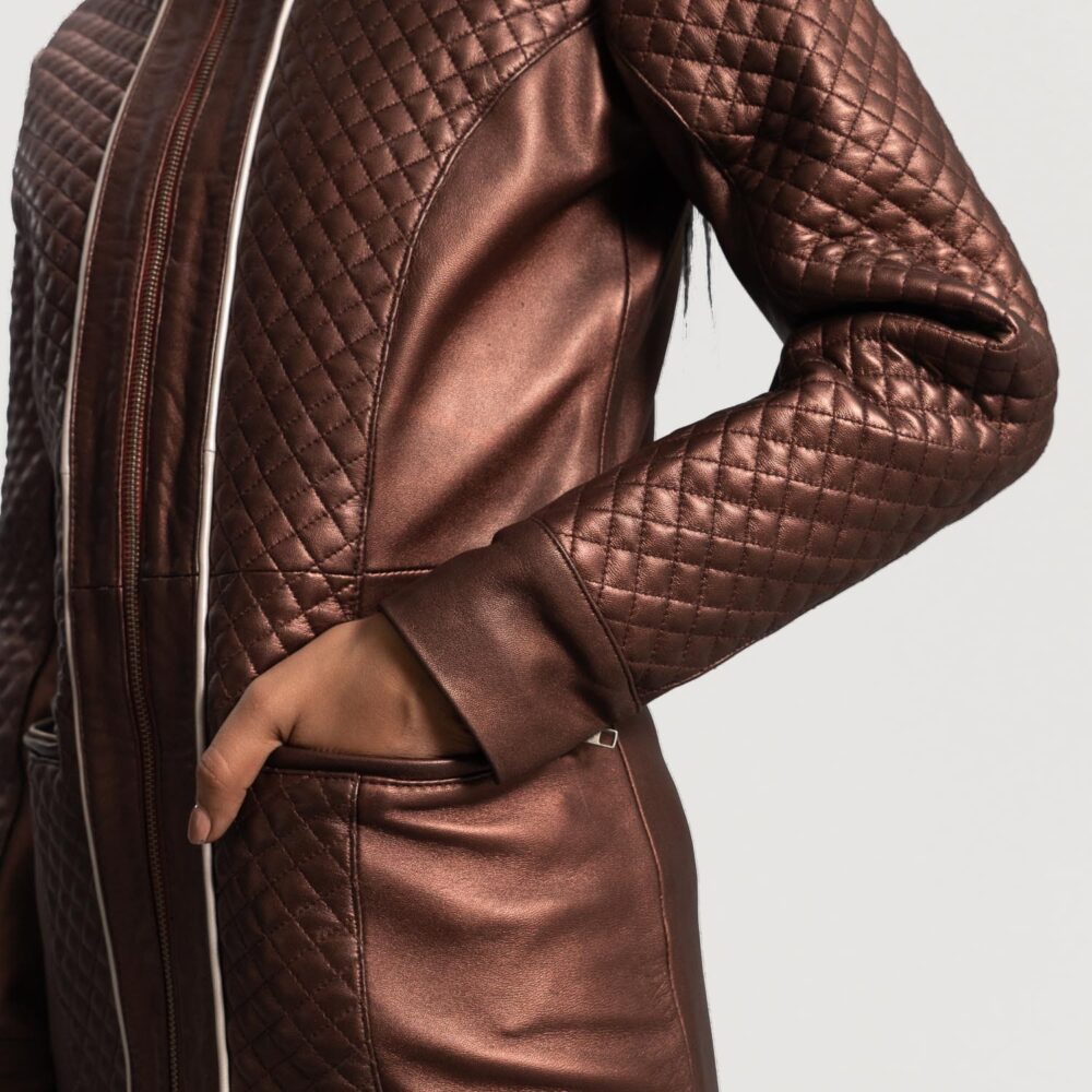 SaltCo Eliana Quilted Maroon Leather Coat