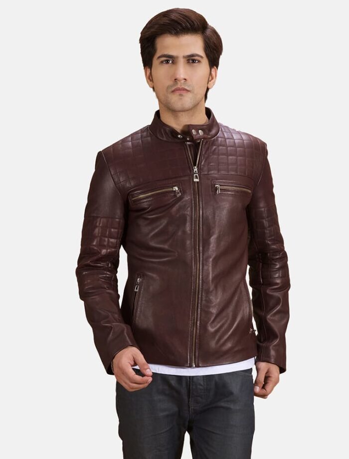 Ryder Quilted Maroon Leather Biker Jacket