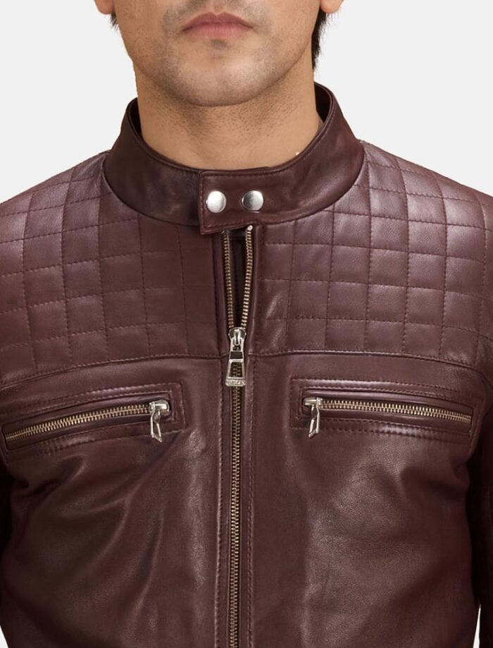 Ryder Quilted Maroon Leather Biker Jacket