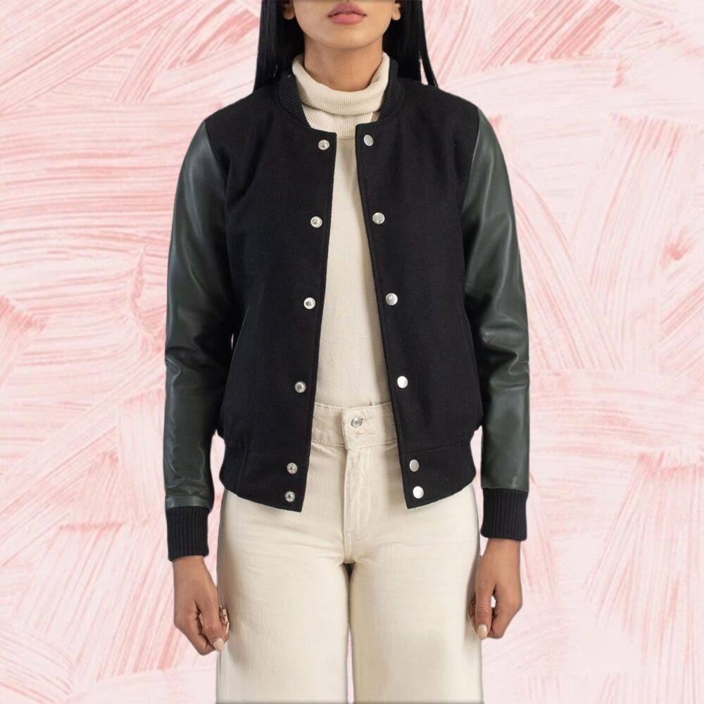 Vanguard Green & Black Hybrid Varsity Jacket for Women
