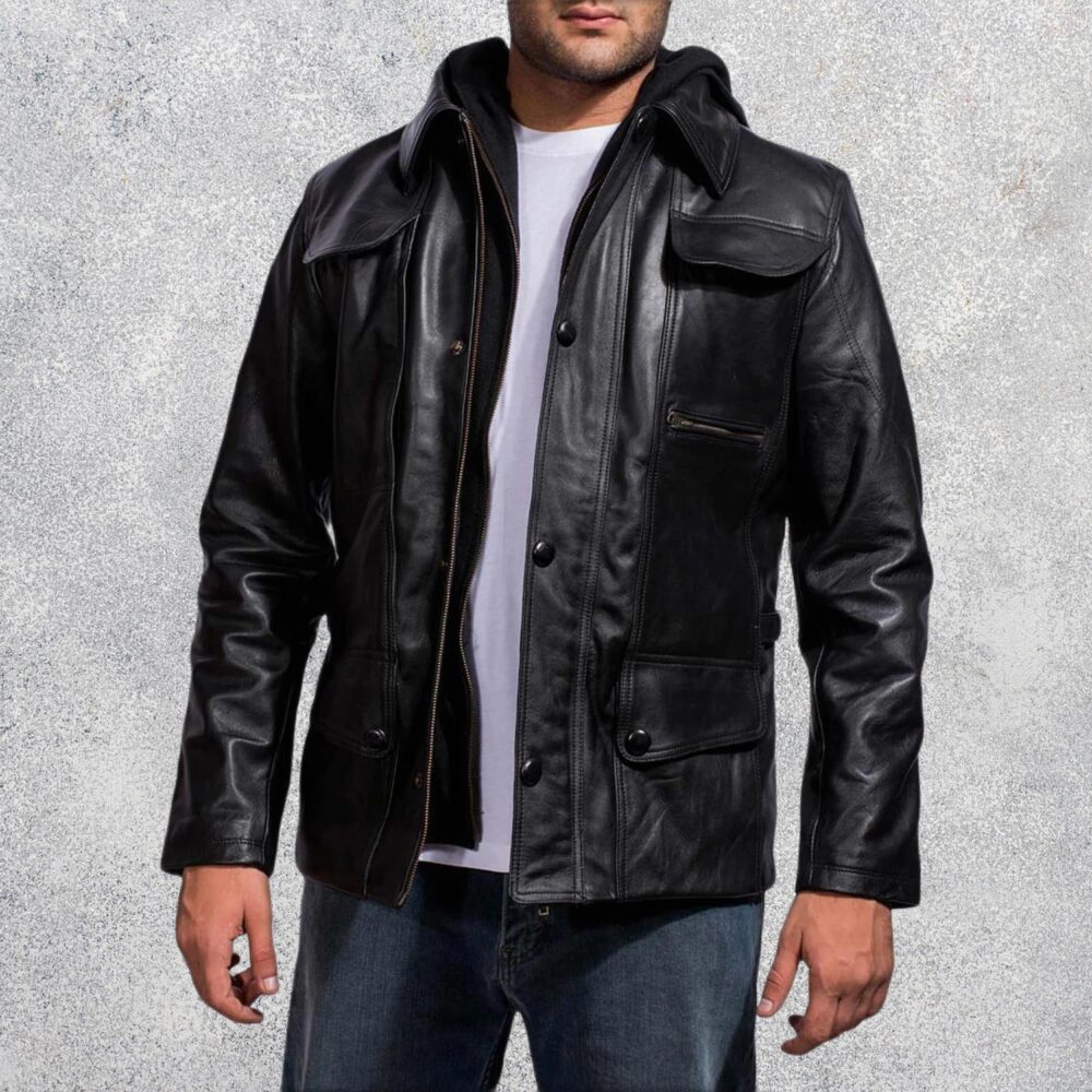 Vanguard Hooded Black Men's Leather Jacket