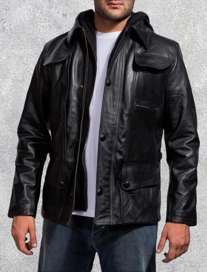 Vanguard Hooded Black Men's Leather Jacket