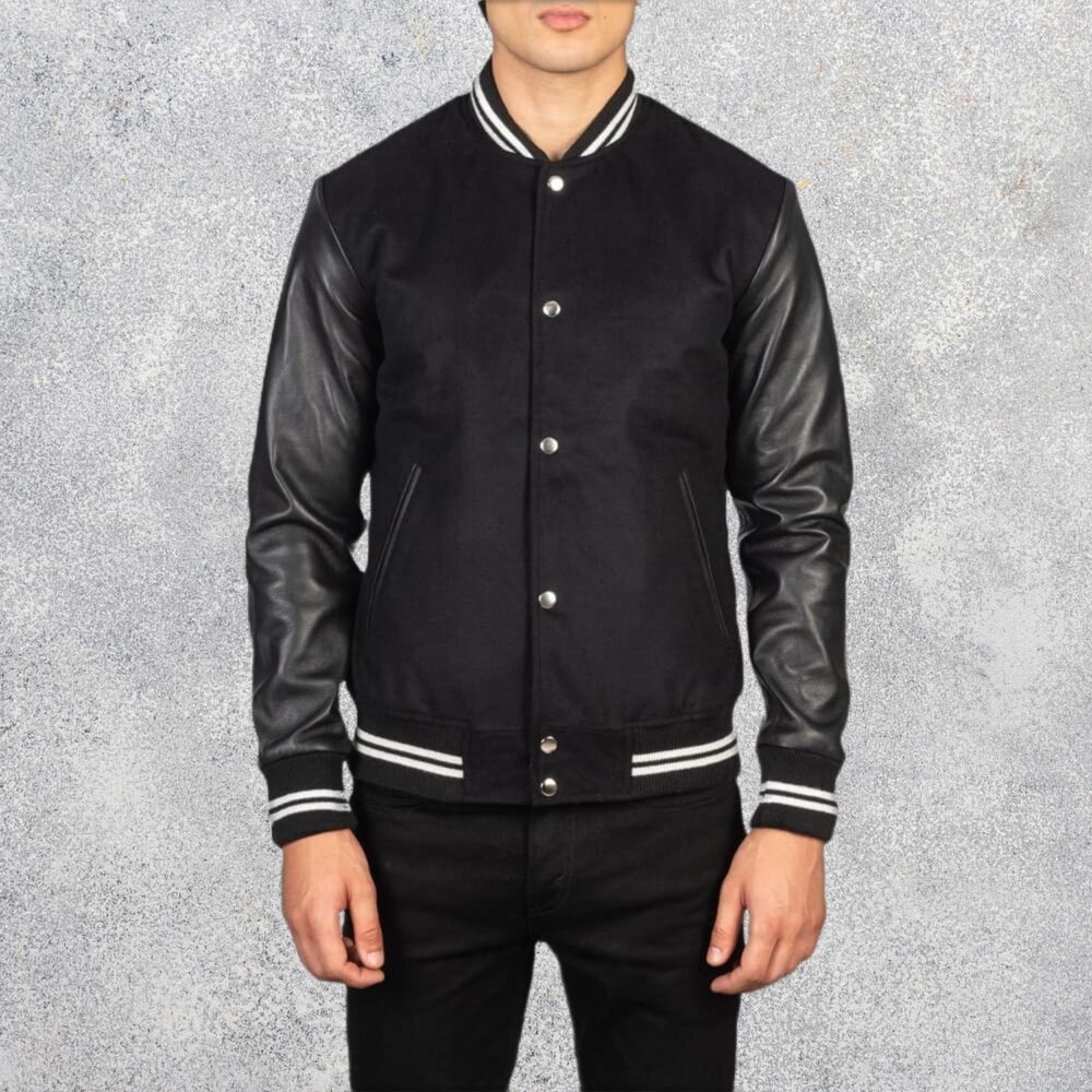 Vaxton Black Men's Striped Hybrid Varsity Jacket