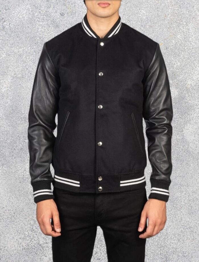 Vaxton Black Men's Striped Hybrid Varsity Jacket