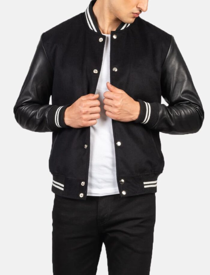 Vaxton Black Men's Striped Hybrid Varsity Jacket