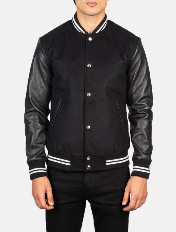 Vaxton Black Men's Striped Hybrid Varsity Jacket