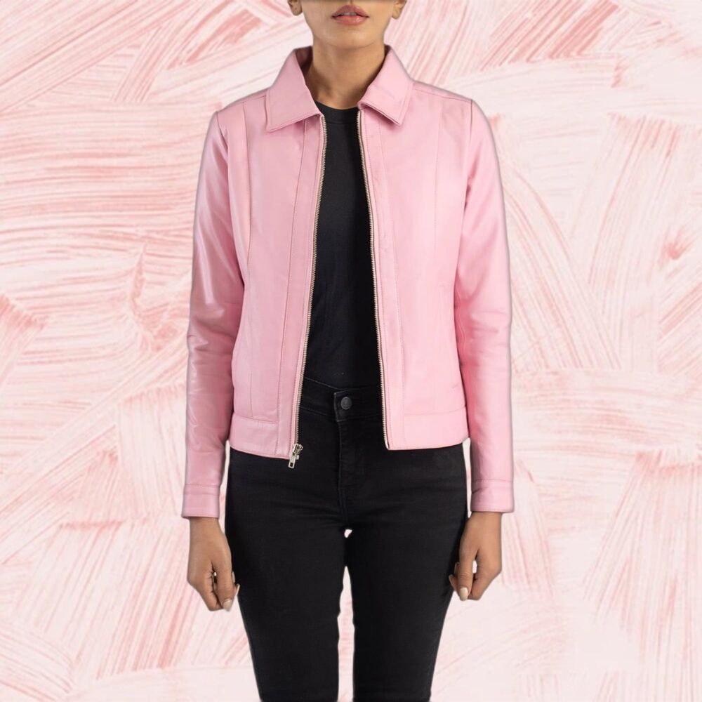 Vera Pink Classic Leather Jacket for Women