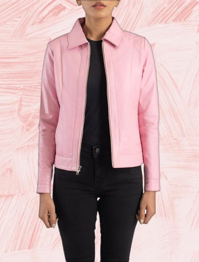Vera Pink Classic Leather Jacket for Women
