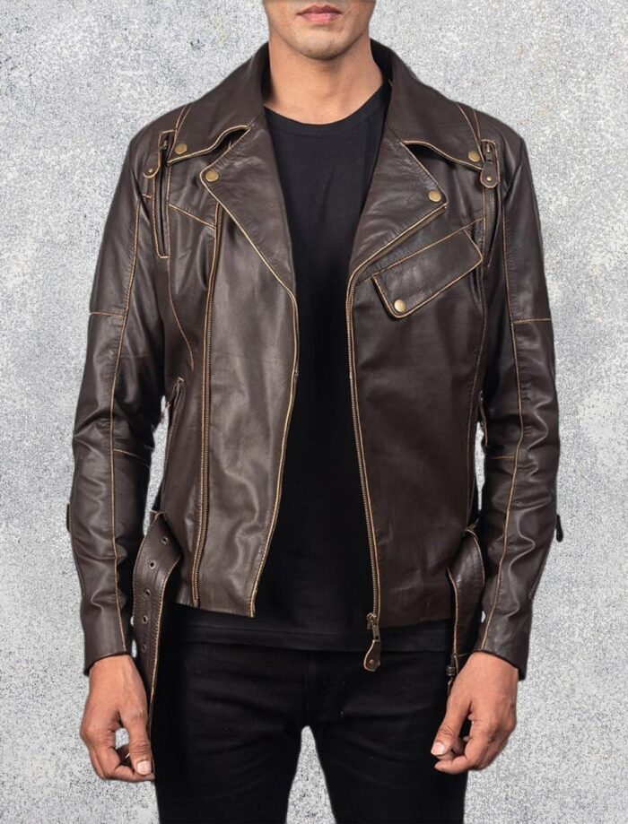 Victor Distressed Brown Leather Biker Jacket