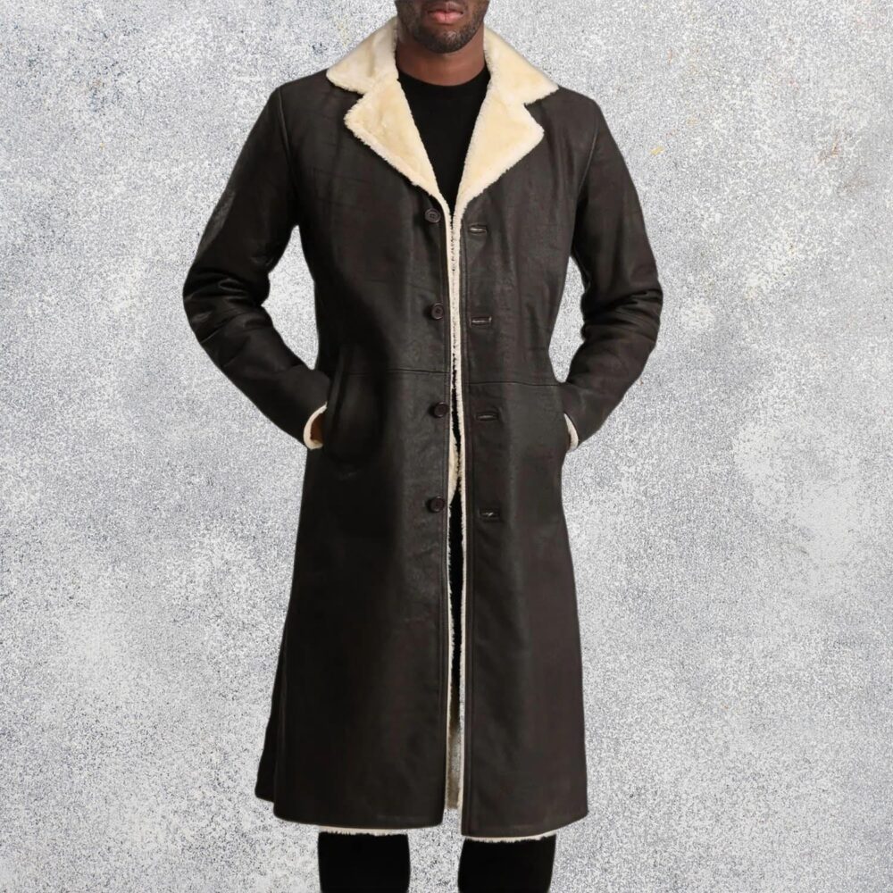 Victor Tumbled Brown Shearling Long Coat for Men