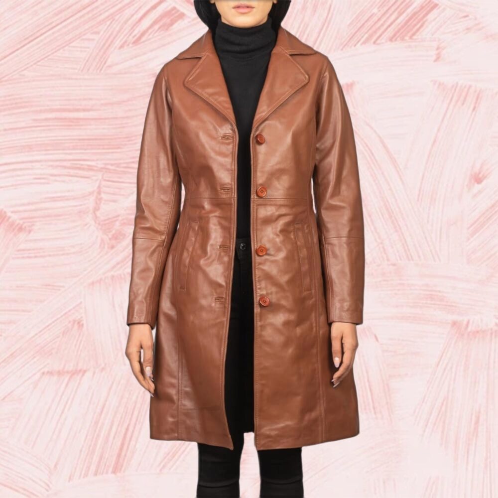 Victoria Brown Single-Breasted Leather Coat for Women