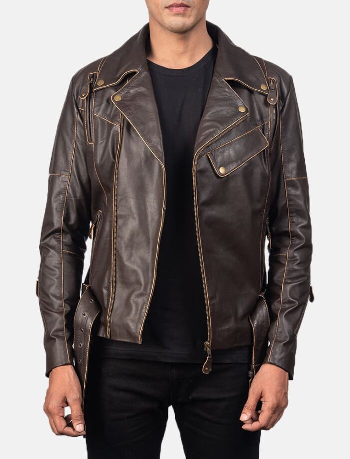 Victor Distressed Brown Leather Biker Jacket