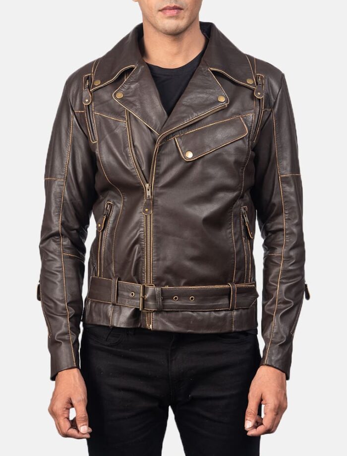 Victor Distressed Brown Leather Biker Jacket