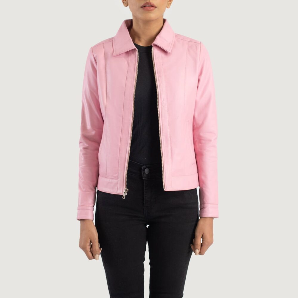 Vera Pink Classic Leather Jacket for Women