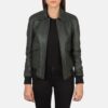 Astra Green Leather Bomber Jacket for Women