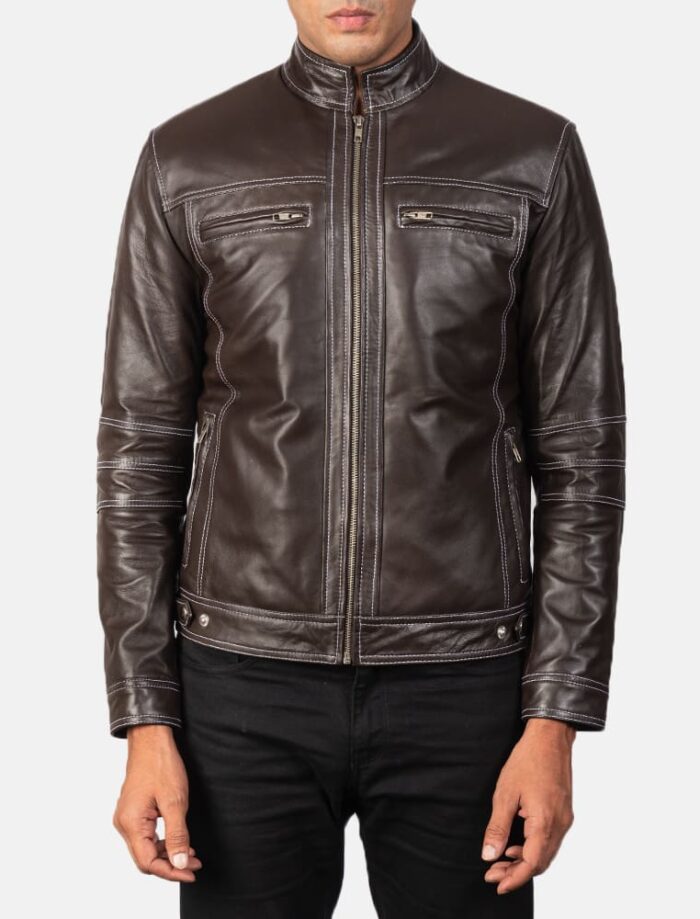 Strider Brown Leather Biker Jacket