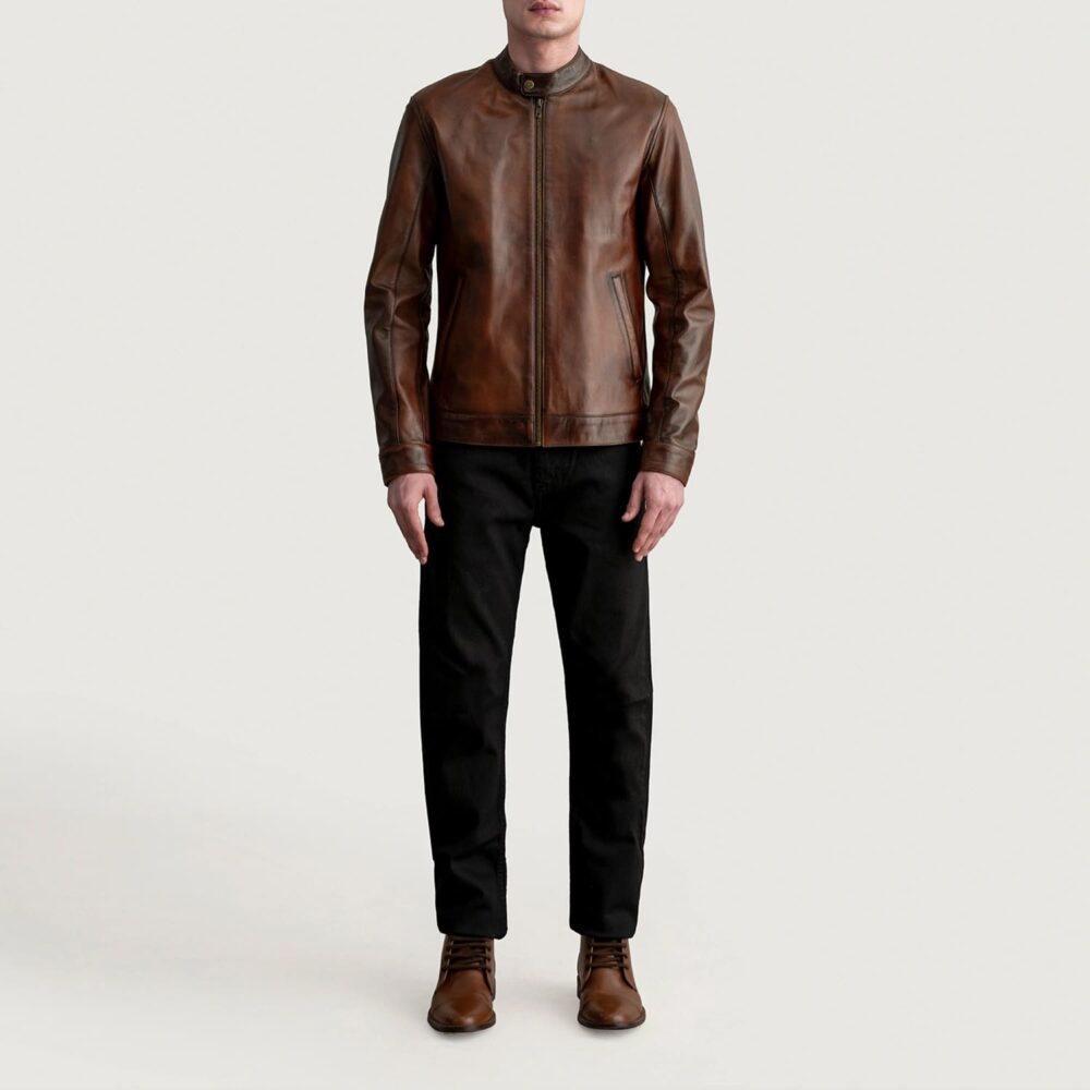 Zenith Distressed Brown Men's Leather Biker Jacket