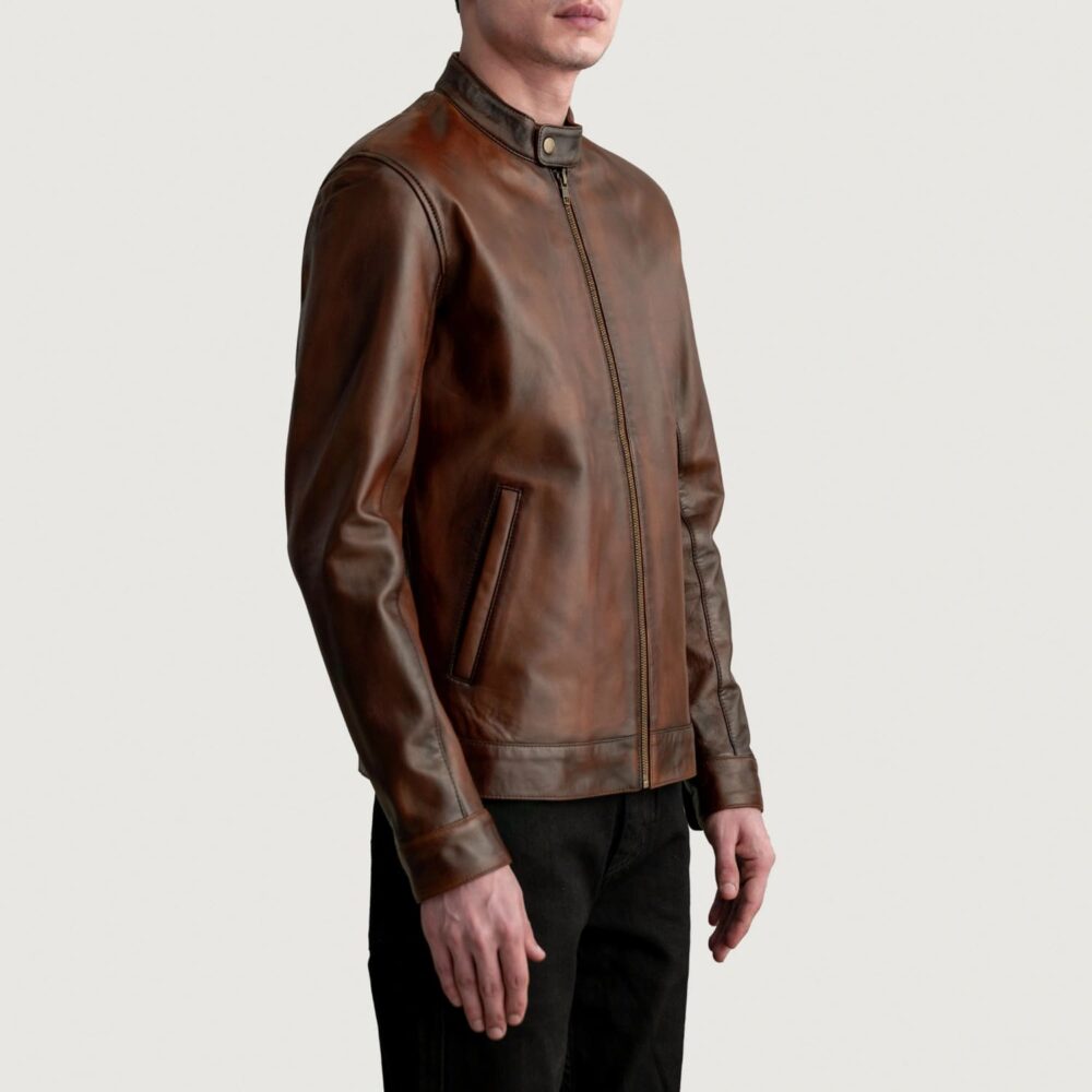 Zenith Distressed Brown Men's Leather Biker Jacket